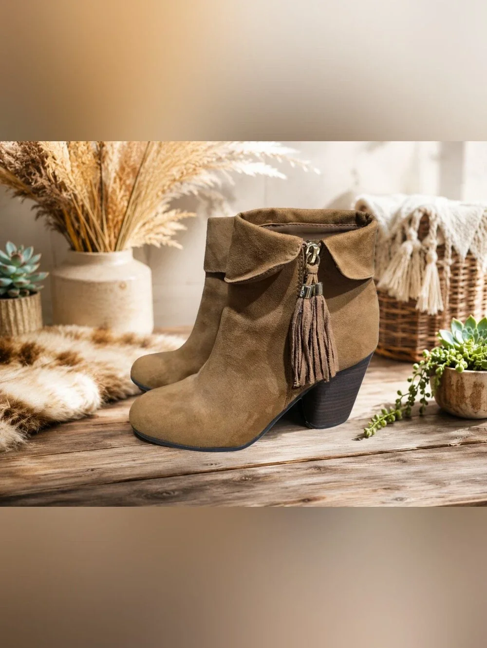 Lauren Conrad Women's Tassel Suede Ankle Boot - Brown - SIZE 8